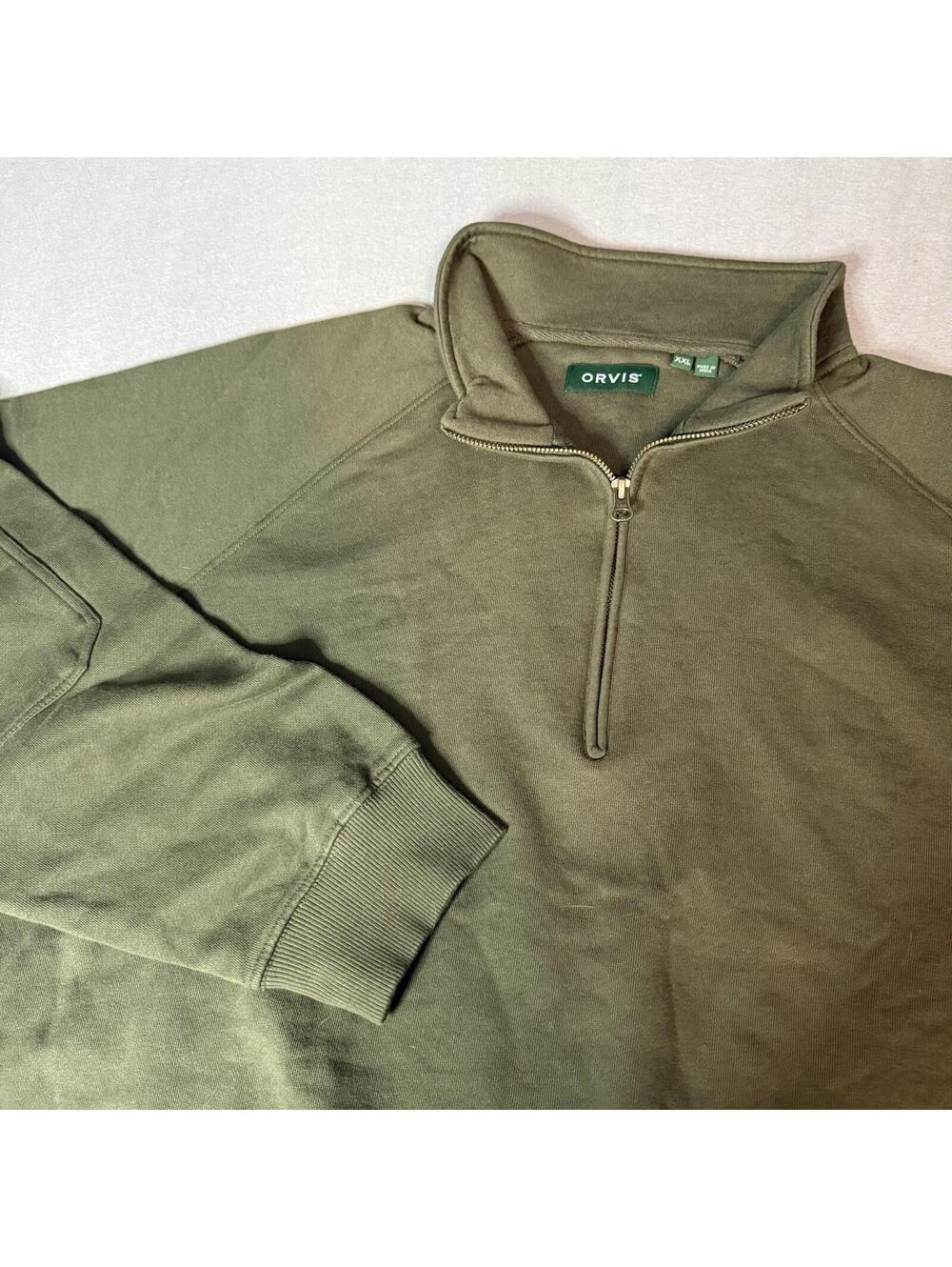 Orvis Sweater Mens XXL Simoom Tweed Quarter‎ Zip Elbow Patch Green